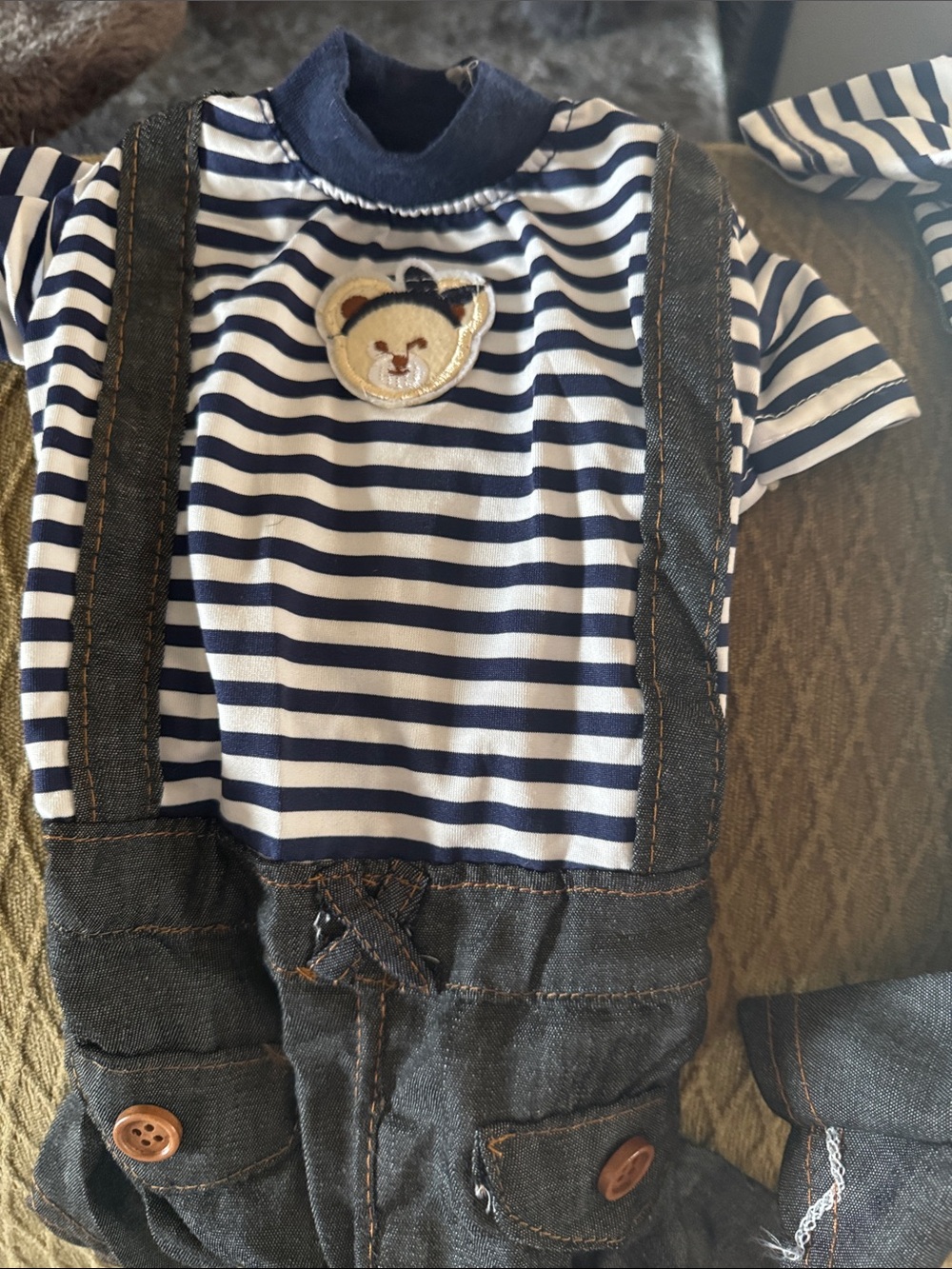 Striped Navy & White dogs Bottoms with Denim Suspenders